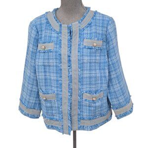 C Wonder Christian Siriano Women's Plus Size Blue Tweed Jacket Blazer 1X